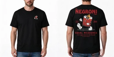 2026 Negroni Cartoon Cocktail Double Sided Print Tee Unisex Black Retro Mascot Front Back Graphic Casual Streetwear Shirt