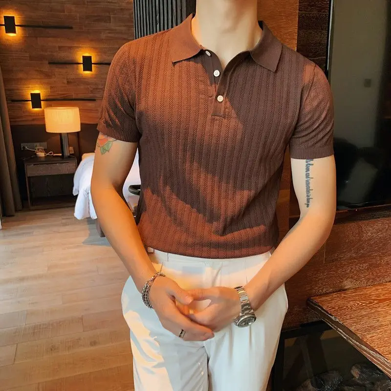 Smart Casual Solid Color Turn-down Collar Polos Spring Summer Simplicity Retro Comfortable Tops Slim 2024 Men\'s Clothing