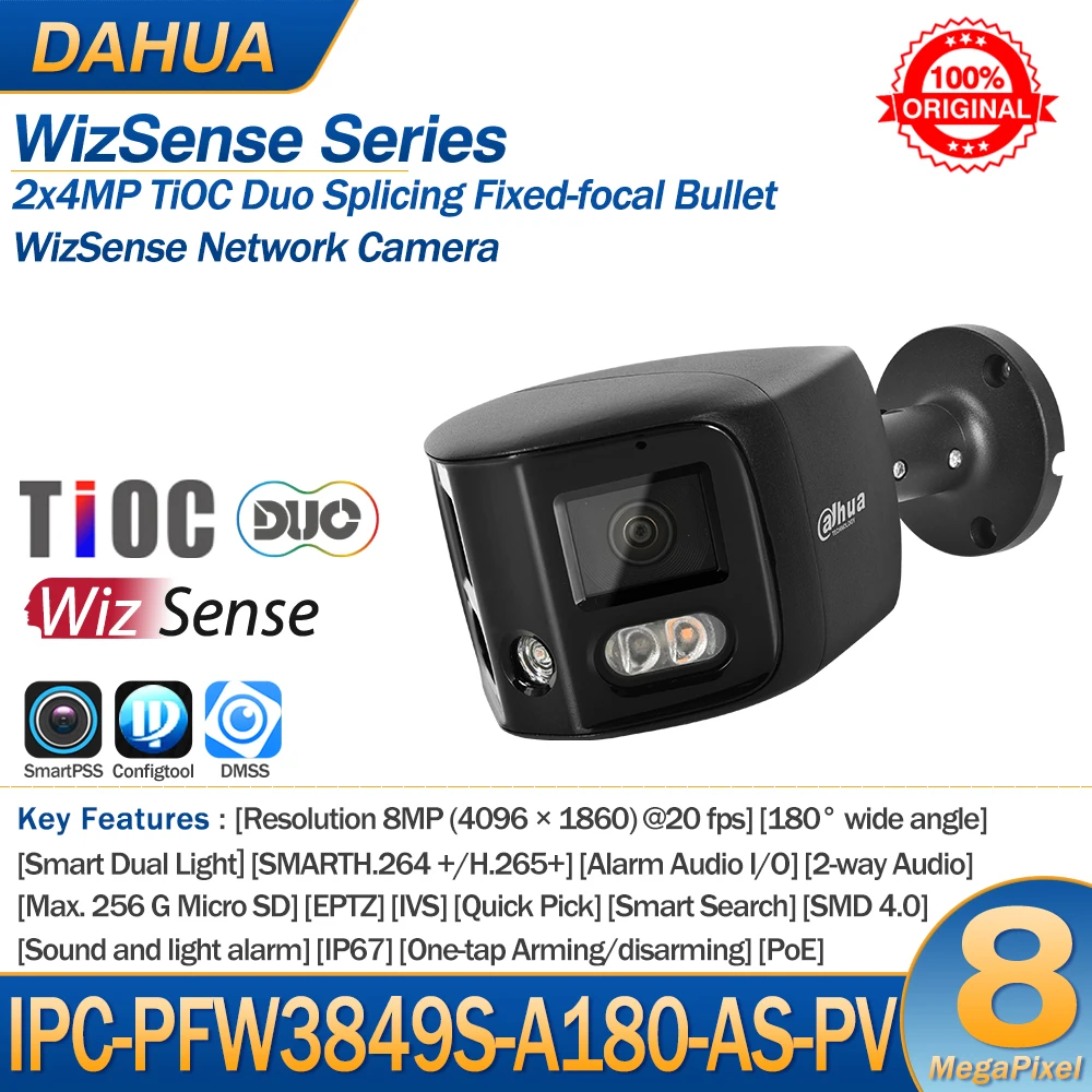 camera ip dahua 8mp ipc pfw3849s a180 as pv 2x4mp tioc duo 180 grande angular inteligente luz dupla audio bidirecional poe bullet wizsense 01