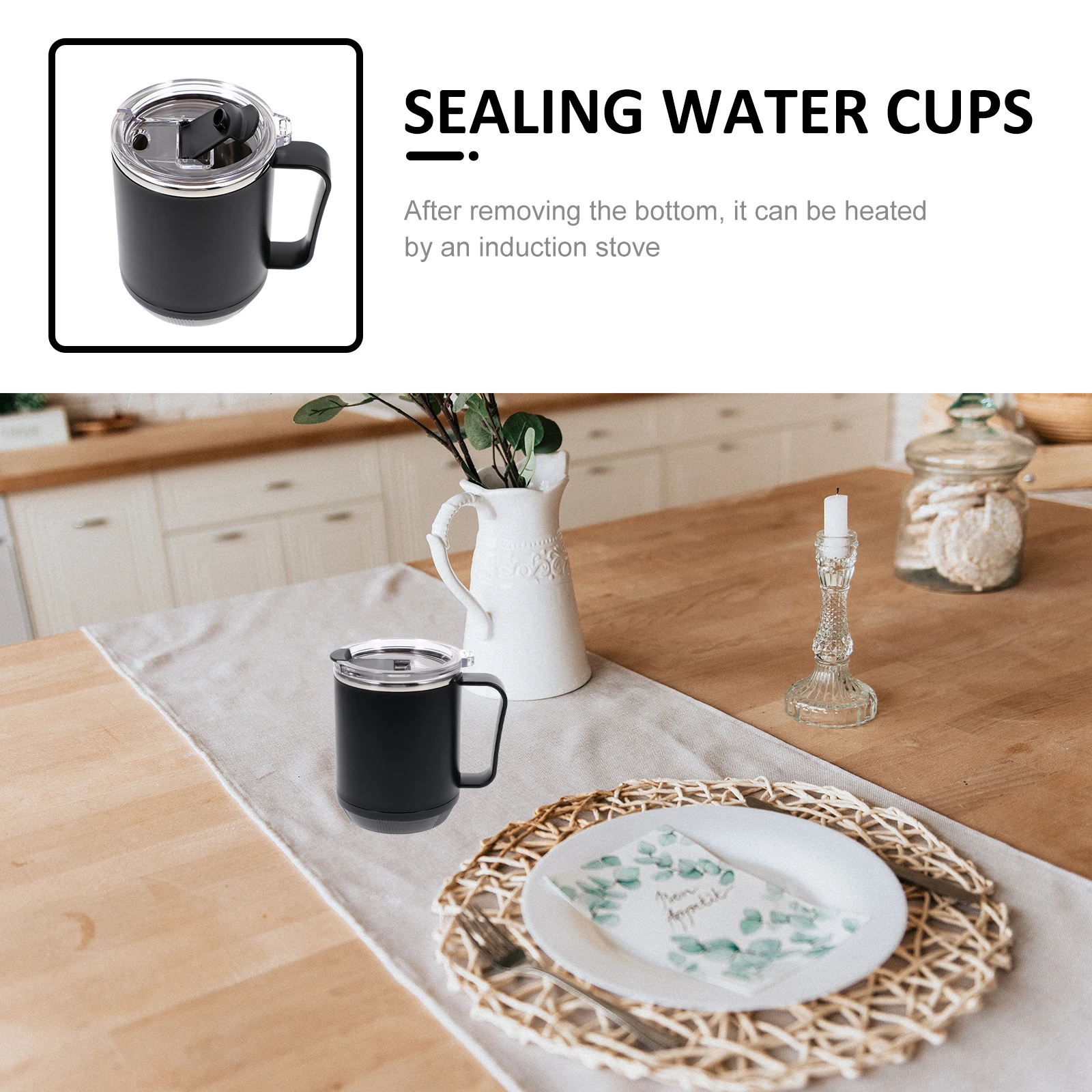 

Insulated Stainless Mug Cups with Lids Airtight Black Reusable Travel