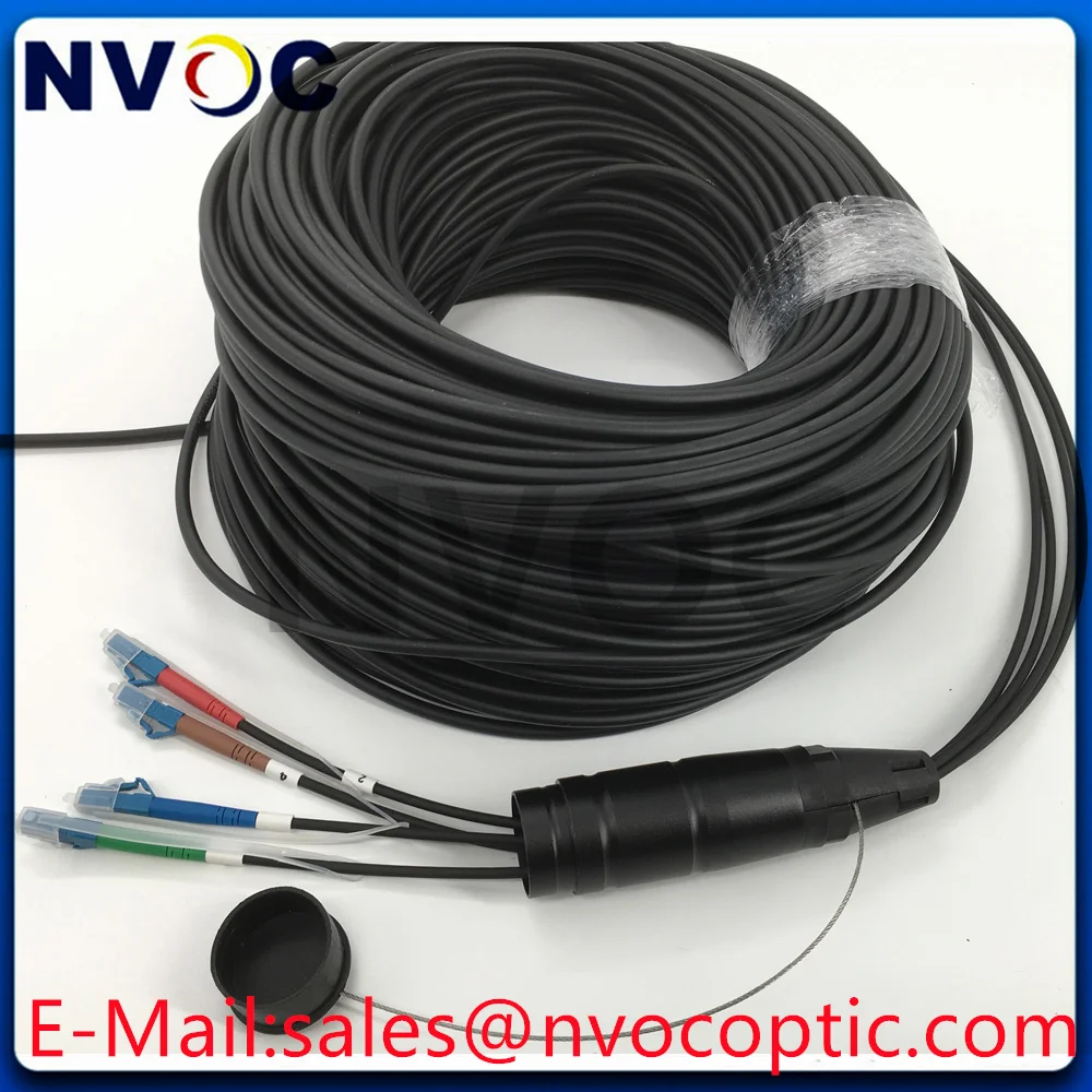 1Pcs 4Core 150M Monomode,4.5mm TPU PDLC Waterproof Connector No Reel 1Pcs 4C LC-LC SM 100M Armored Fiber Optic Patch Cord Cable