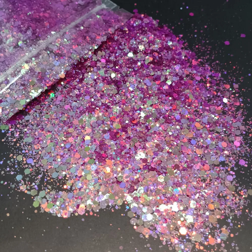 50g Chameleon Loose Bulk Chunky Nail Glitter Holographic Mixed Hexagon Sequin Powder Decoration for Epoxy Resin Nail Accessories