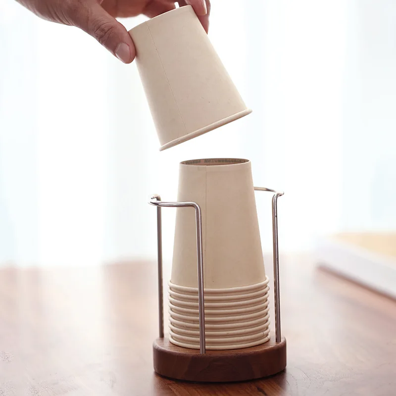 Desktop Disposable Paper Cup Storage Rack Solid Wood Holder  Holder Home Office Commercial Paper  Storage Rack