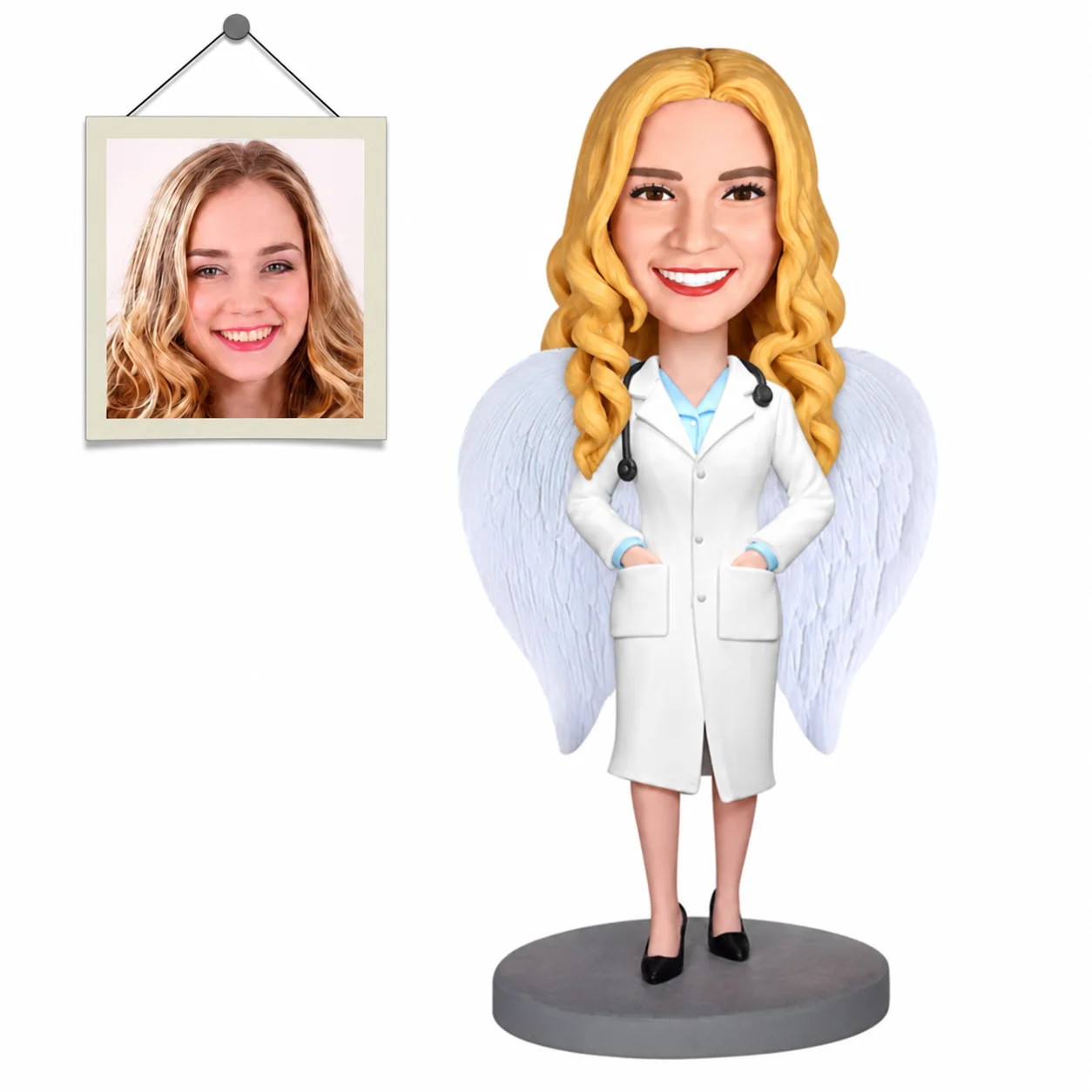 Custom Angel Doctor Bobblehead with Wings Personalized Physician Figurine from Photo Appreciation Gift