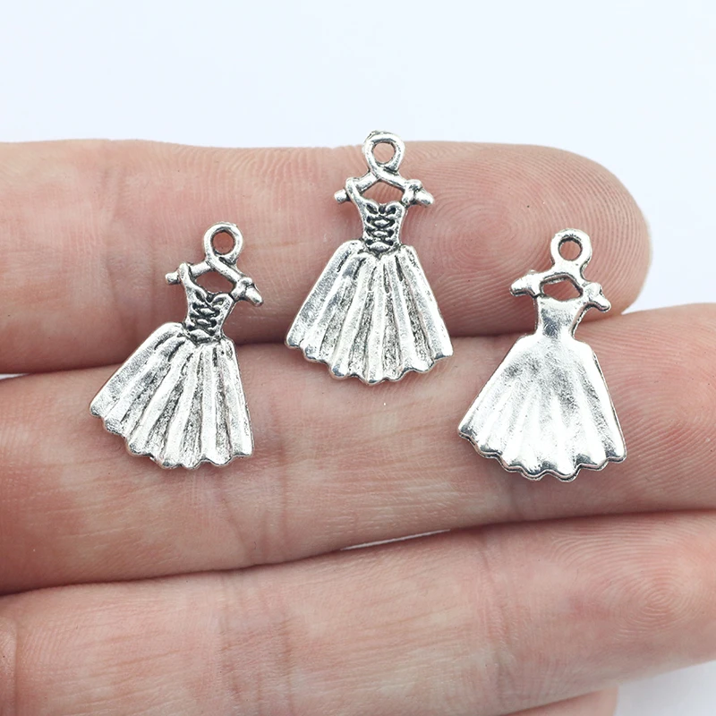 Newest 20Pieces 21*13mm Antique Silver Plated Pretty Lady Dress Charms Necklace Earrings Pendant Charms For DIY Jewelry Making