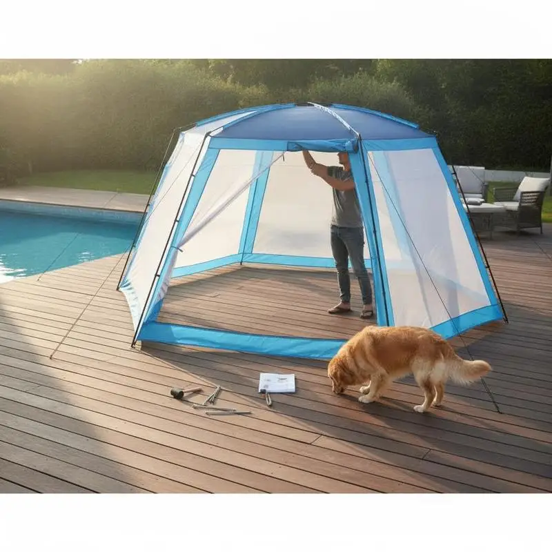 Bâche de piscine bleue de grande taille 660x580x250 cm, large protection contre les rayons solaires, la poussière et les débris, structure stable pour usage extérieur