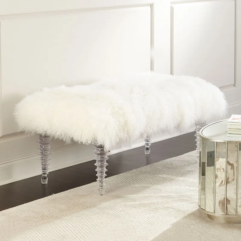 -end acrylic real wool shoe changing stool, crystal transparent makeup stool, simple high-footed bedside stool, household bench