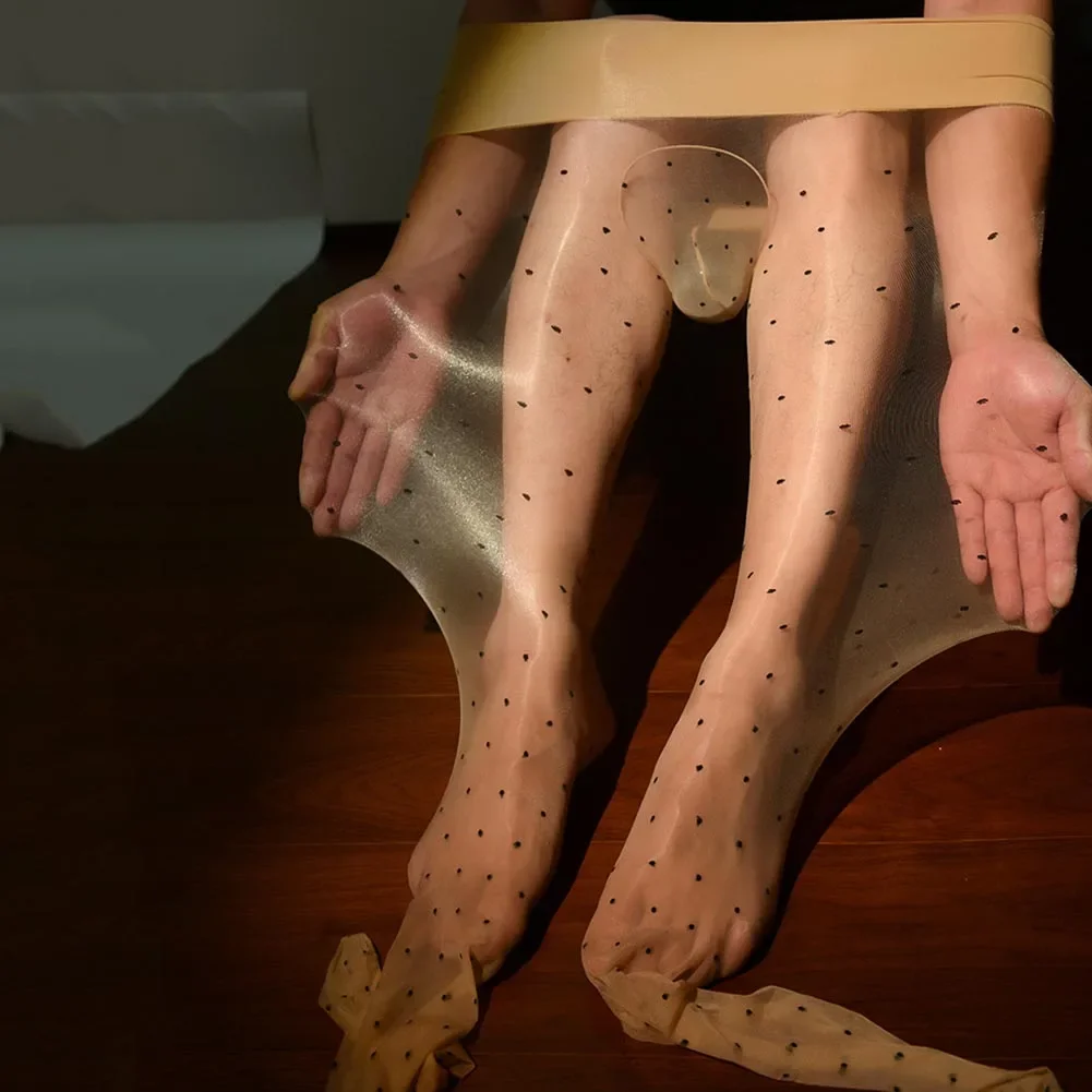 

Men Leotard Sexy Spots Mesh Socks Slimming Nightclub See Through Stockings Elastic Leggings Male Sexy Pantyhose Transparent