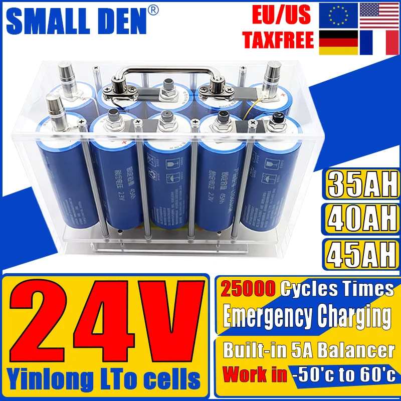 

Yinlong 24 В 45 Ач 40 Ач литиевый титанатный аккумулятор LTO 66160 10C Высокая мощность BMS RV автомобильная аудио аккумуляторная батарея без налога