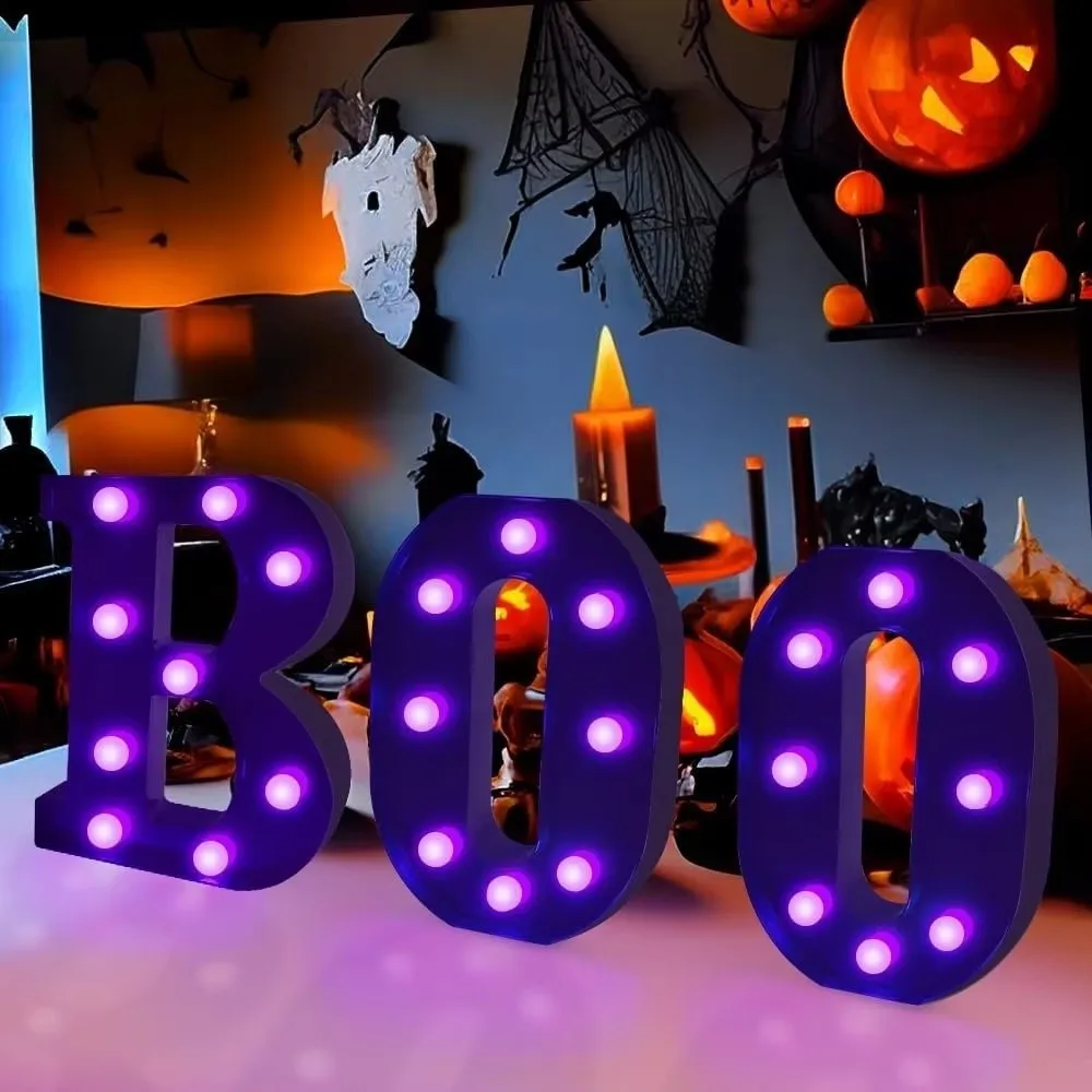 BOO LED Letter Lights Creative Funny Letters Sign Night Lights Unique Durable Halloween Decoration Light Ghost Festival