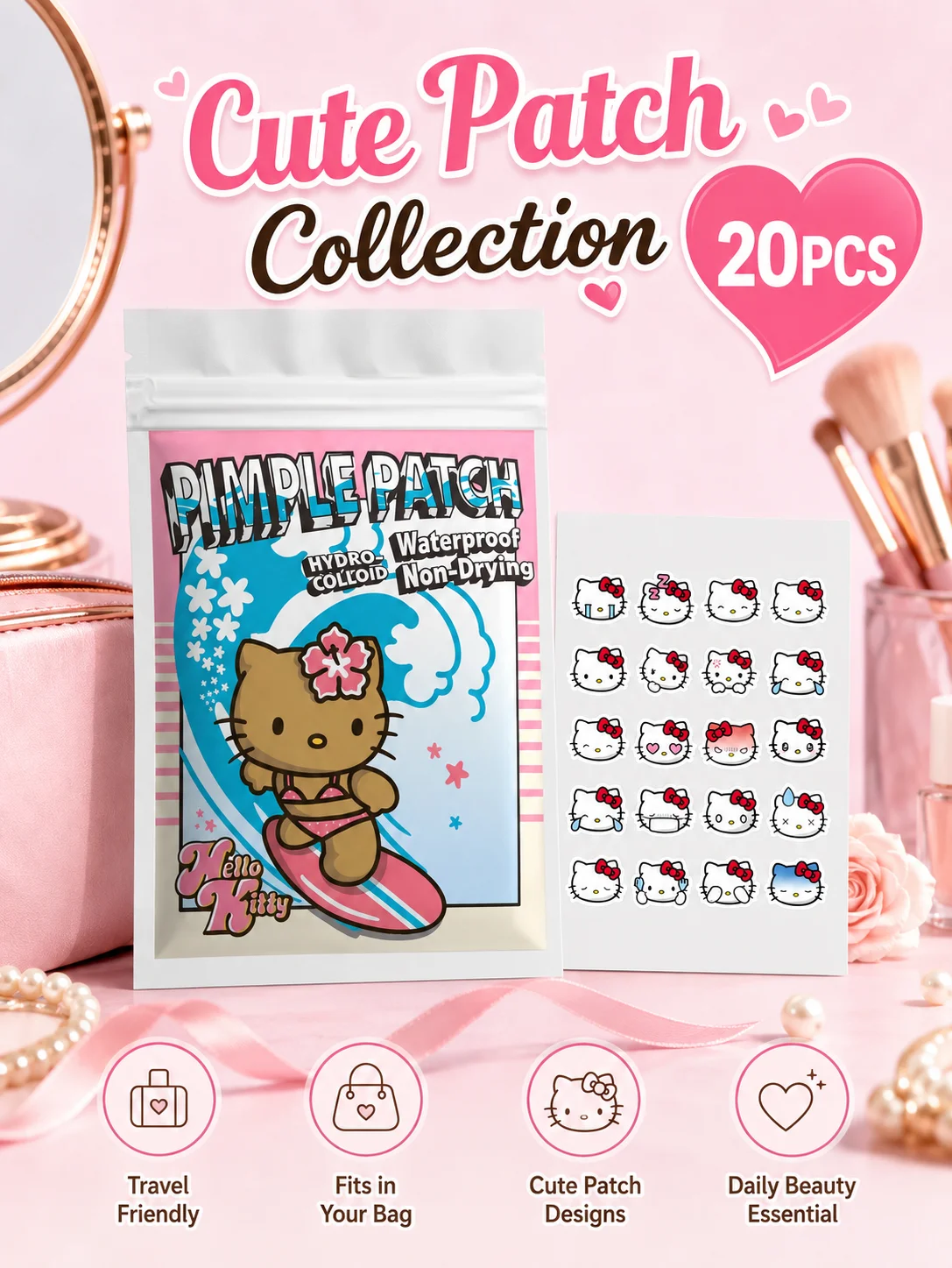 Sanrio Acne Pimple Patches, Hydrocolloid Spot Cover Stickers, Cute Face Care Patches for Daily Use