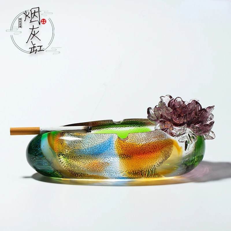 

Light Luxury Colored Glaze Transparent Colorful Rich Flower Ashtray Office Boss Desk Crafts Decoration Leaders Practical Gifts