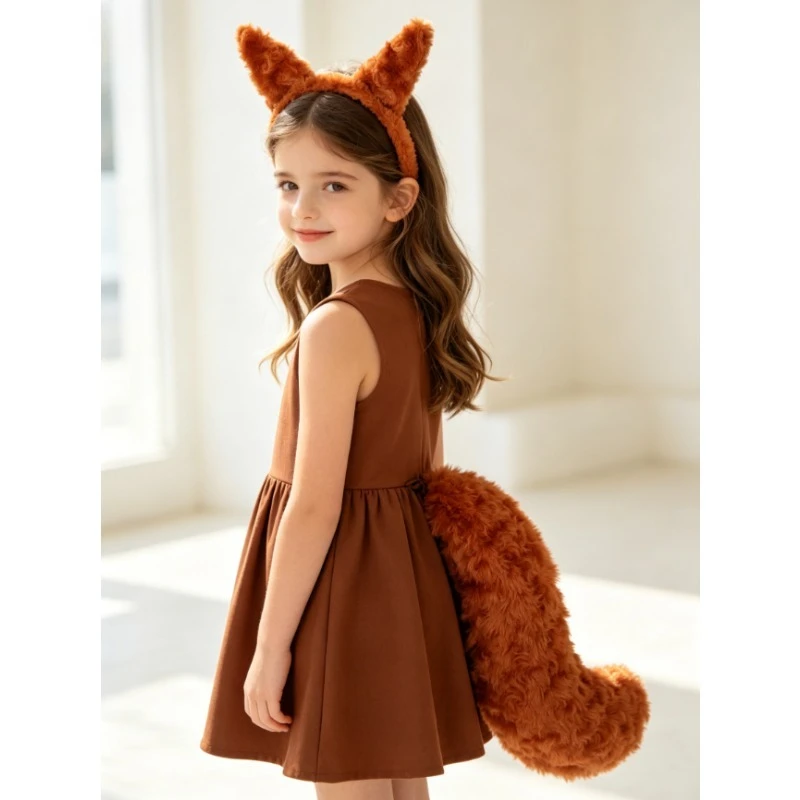 

Plush Squirrel Tail Costume Set Soft Fluffy Animal Decor Halloween Prop Kids Dress Up Accessory Party Stage Carnival Decoration