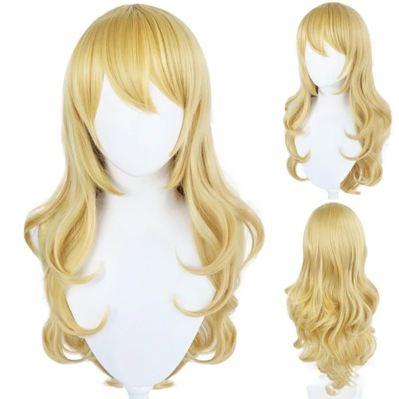 Gold Damen Langes Haar Anime Spiele Super Mary Princess Peach Cosplay Perücke Festival Party Alltagskleidung Knopf Mesh Perücken