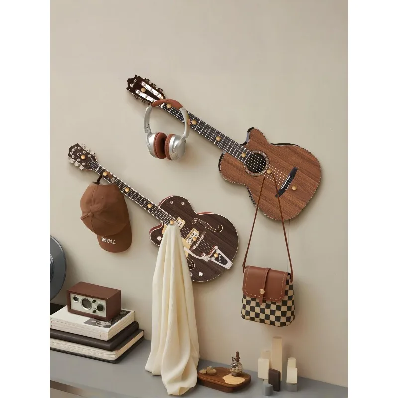 Guitar Shaped Wall Mount Coat Rack, Decorative Hook Hanger & Wall Art for Entryway Home Decor