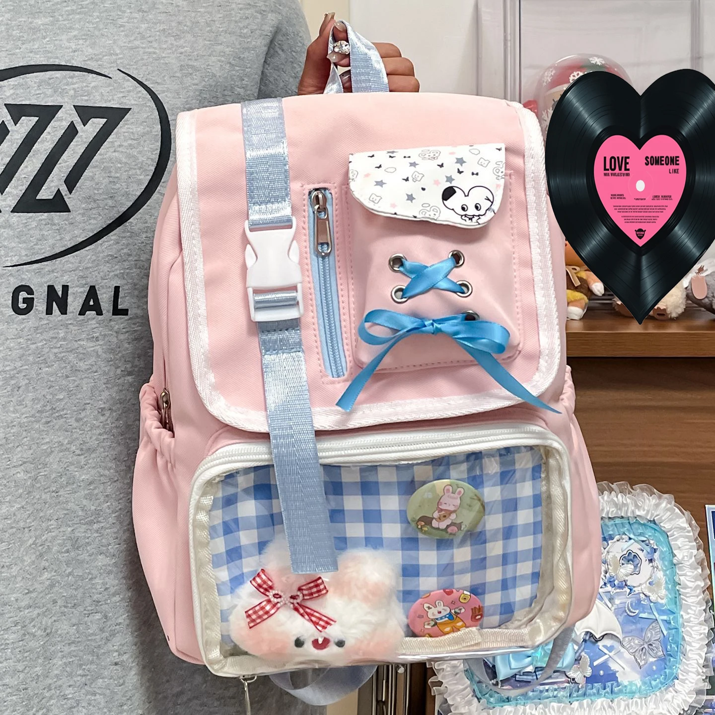 Richme Dopamine Ita Bag Female 2025 Harajuku Students Multi Pockets Mochilas Para Mujer DIY Anime Badge Cross Ribbon Backpack