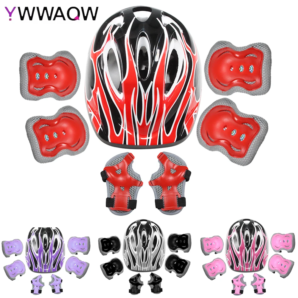 

7pcs Kid Child Roller Skating Bike Helmet Knee Wrist Guard Elbow Pad Pieces Children Roller Skating Head Skateboard Knee Pads