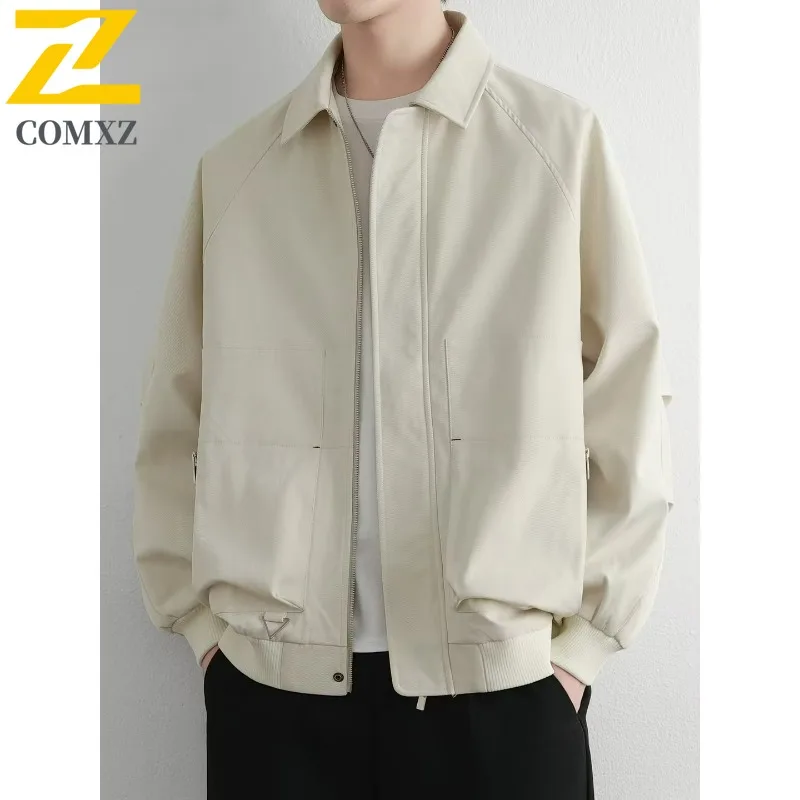 

COMXZ Мужская кожаная куртка с воротником-стойкой, уличная ветрозащитная мотоциклетная куртка для кемпинга, легкая осенняя ветровка для пешего туризма