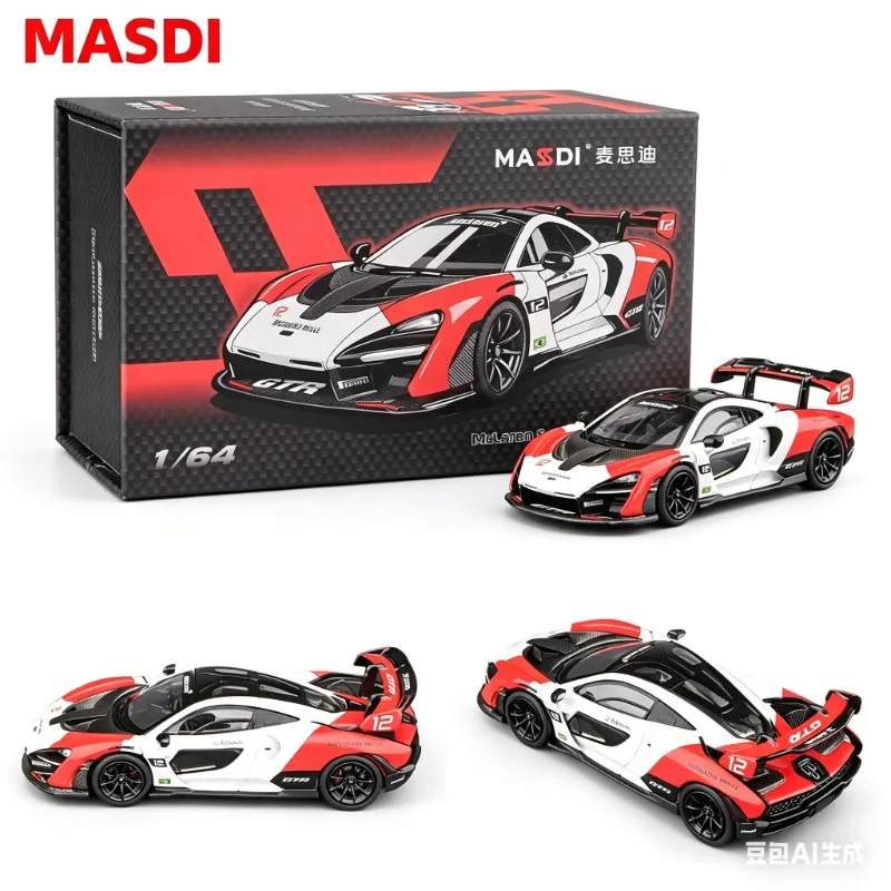 masdi1-64-マクラーレン-セナ-gtr-765lt-ダイキャスト製合金スポーツカーモデル、友人に贈るためのコレクターズアイテム。