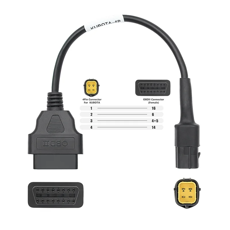 

Для KUBOTA OBD2 4-контактный адаптерный кабель 3824-26 OBD2 16-контактный на 4-контактный разъем автомобильного диагностического инструмента