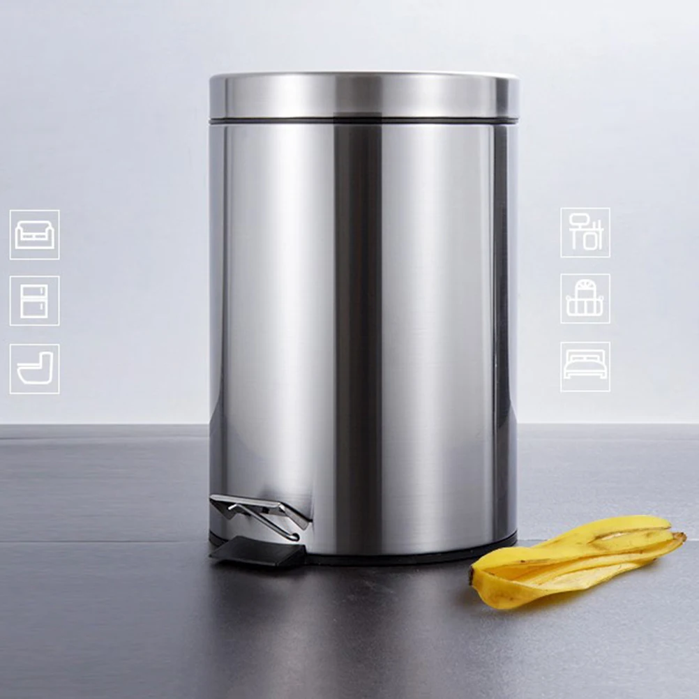 

5L Step-On Trash Can Stainless Steel Large Capacity Odor-Sealing Quiet Close Anti-Slip Base For Kitchen Bathroom Office Bedroom