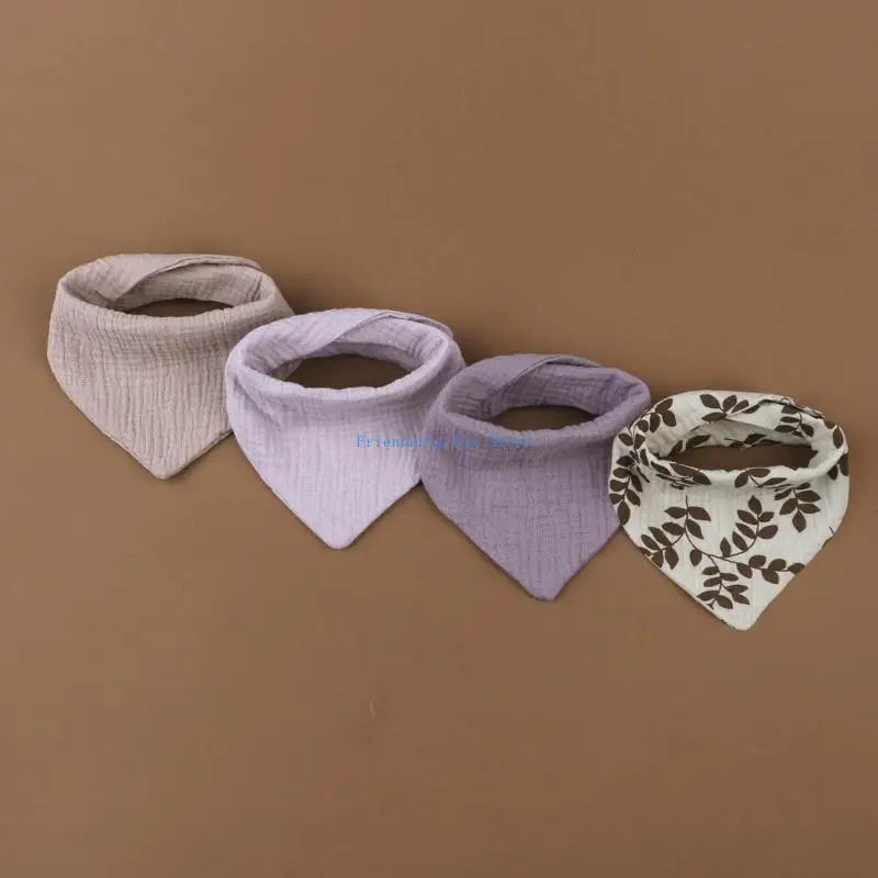 F1CB 4 قطعة المرايل القطن الطفل لعابه الصلبة/طباعة مثلث وشاح مريح الترويل التسنين ملابس تجشؤ تنفس منشفة لعاب الأطفال #3