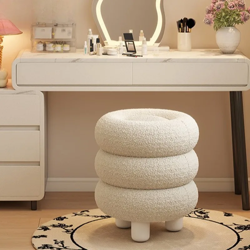 

Home Furnishings Makeup Stool Round Stacked Chair Bedroom Dresser Chair Cream Style Manicure Stool Girls Cloakroom Round Stool