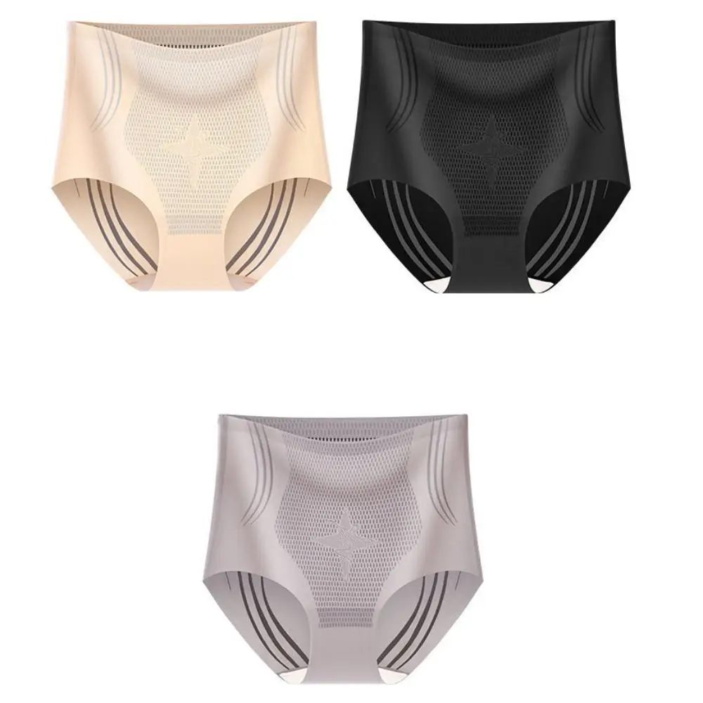 Женские трусы из ледяного шелка со средней талией, хлопковые трусы с промежностью и контролем живота, бесшовное корректирующее белье, нижнее белье, послеродовые трусики, женские