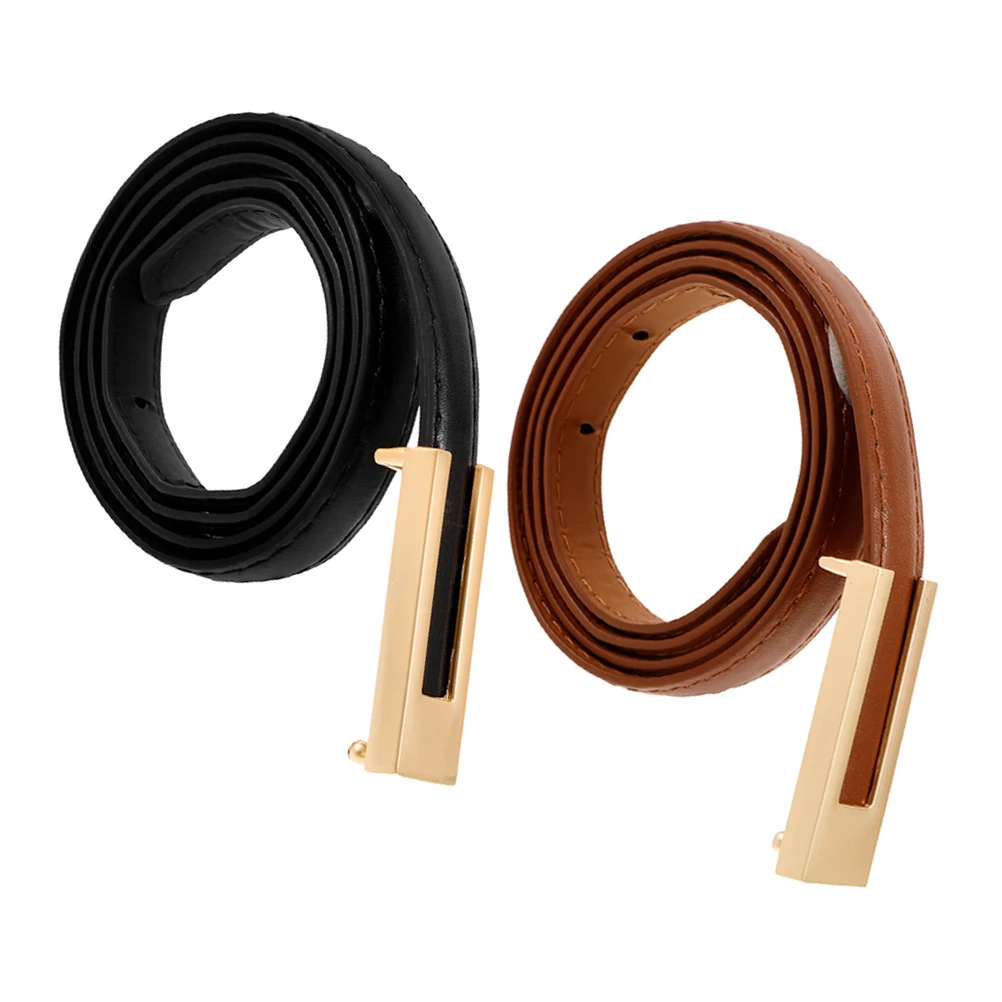 

2pcs Vintage Thin Belt Women Thin PU Dress Faux Fashion Waist Classic Dress Belt For Women Casual