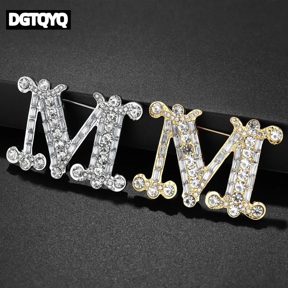 Trend Zircon Inlaid Letter M Brooch Charm Women's Brooch Fashion New Party Jewelry Accessories Gift Costumes Badge