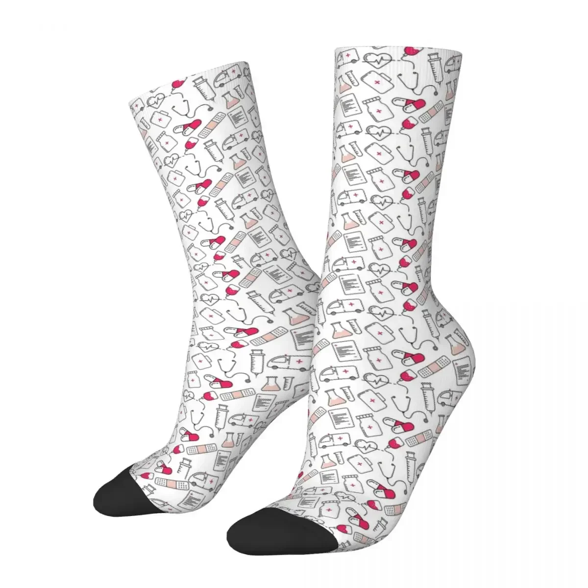 Hospital Medical Pattern - Gift For Healthcare Worker NHS Socks High Quality Stockings All Season Long Socks Accessories