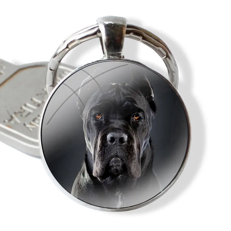 Fashion Creative Design Cartoon Keychain Handmade Glass Cabochon Key Ring Holder Pendant Key Chains Italian dogs Cane Corso