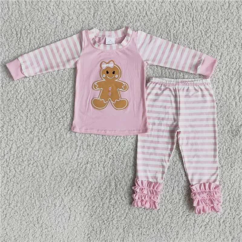 

New spring fashion Embroidered Girls Striped Cotton Pajamas Wholesale Boutique Baby Girls Children Clothing Outfits