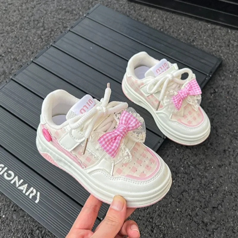 

2025 Autumn Girls Casual Shoes Bowknot Sweet Kids Sports Shoes Soft Bottom New Children Running Shoes Non-slip Princess Sneakers
