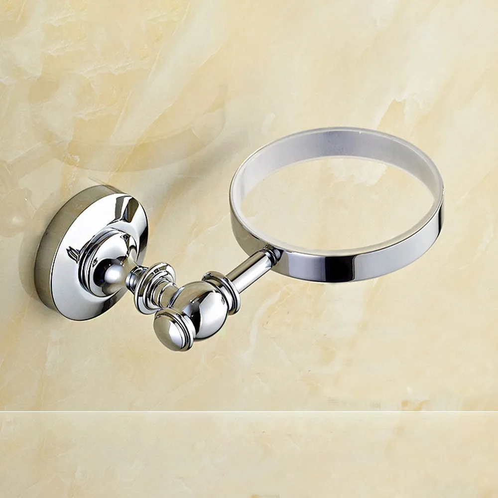 Polished Chrome Brass Wall Mounted Toilet Brush & Holder Set White Brush Glass Cup Bathroom Accessory aba809