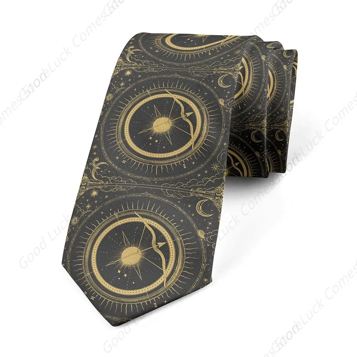 Sun Moon Mens Tie,Zodiac Astrology Men'S Ties,Sagittarius Neckties For Men,Black Gold Ties For Men,Exotic Style Tie For Business