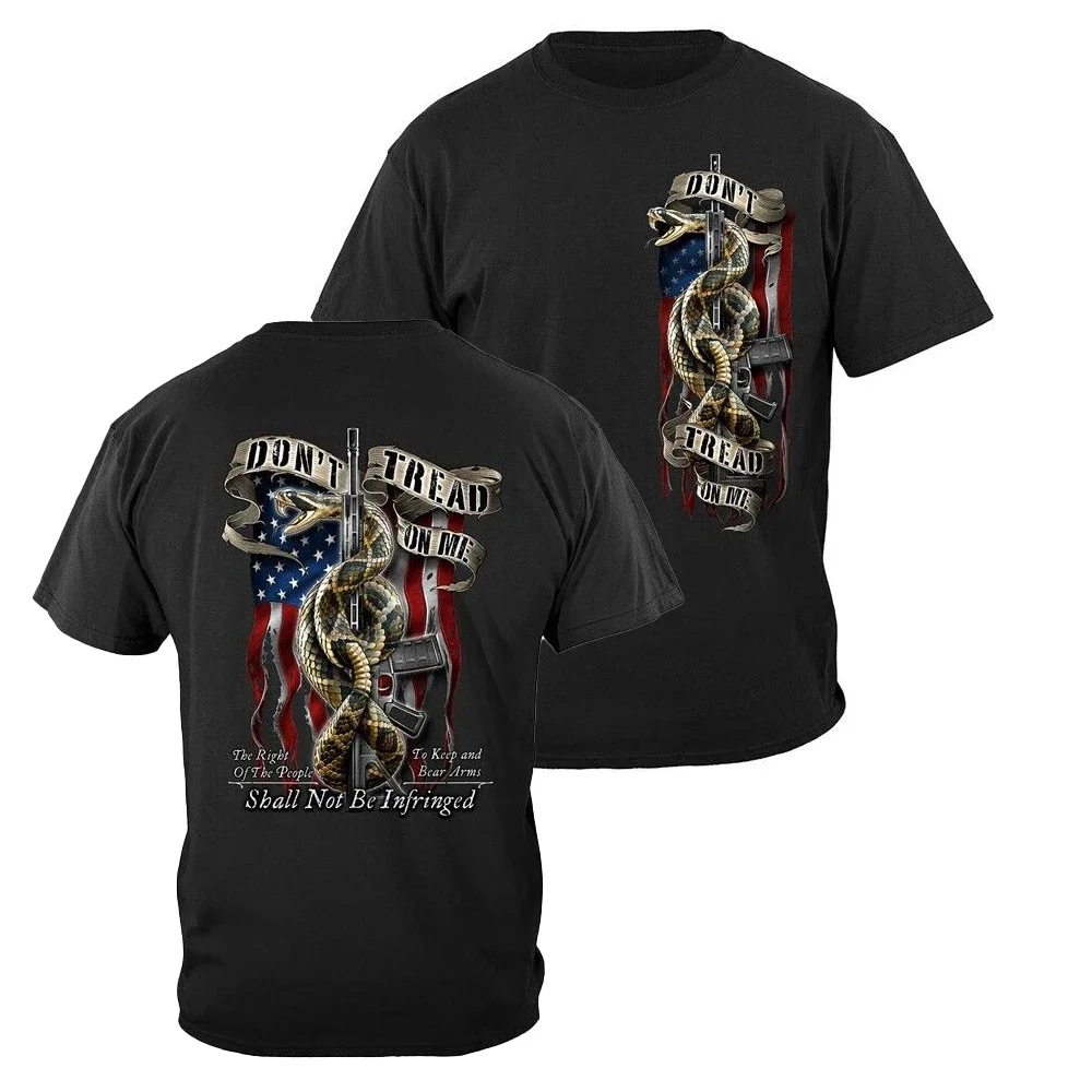 

Don´t Tread on Me. Tattered Flag AR-15 Snake 2nd Amendment T-Shirt 100% Cotton O-Neck Short Sleeve Summer Casual Mens T-shirt