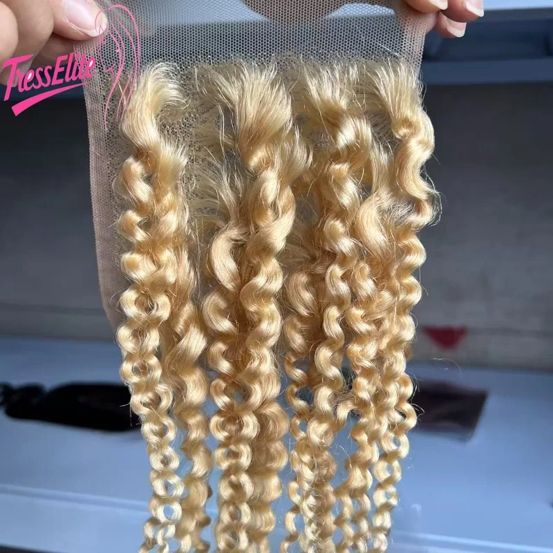 Premium tessuto a mano 613 #   Blocco per capelli in pizzo con chiusura riccia crespa 4x4 Un'eccellente scelta per che scorta un'aspetto gradevole