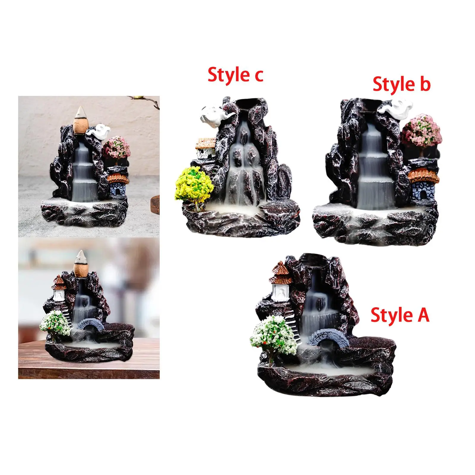 Waterfall Incense Burner Statue Ornament Incense Cone Burner Backflow Incense Burner for Yoga Studio Indoor Meditation Home Desk