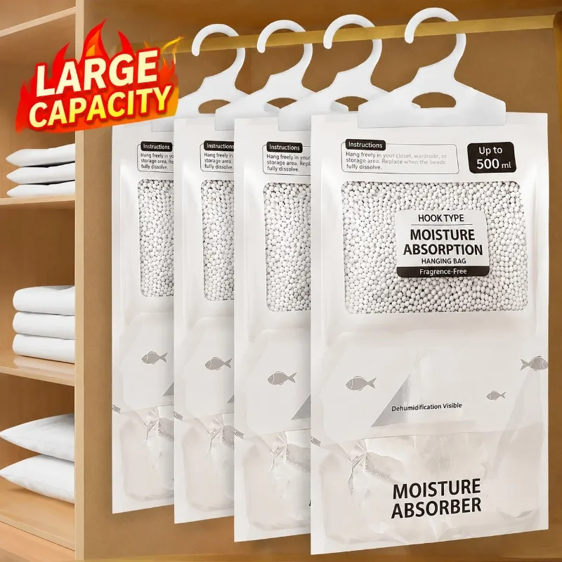 Wardrobe Dehumidifier Bag, Rose Scented Moisture Absorber, Reusable Hanging Dry Bag for Closet, Anti-Mold & Mildew, Plastic