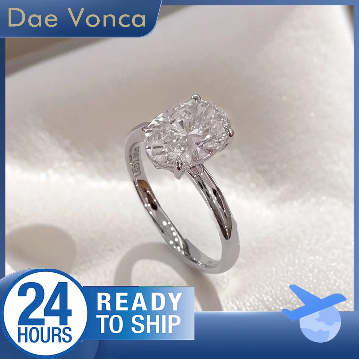 Dae Vonca 18K White Gold 2.0ct Oval Shape Lab Grown Diamond Classic Wedding Ring Engagement Ring for Women