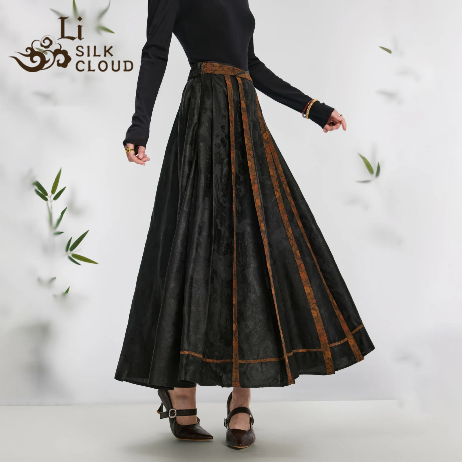 

LI SILK CLOUD Women's Chinese Style Xiangyunsha Mian Skirt - Mulberry Silk, Retro Prints, Traditional Hanfu-Inspired Half Skirt