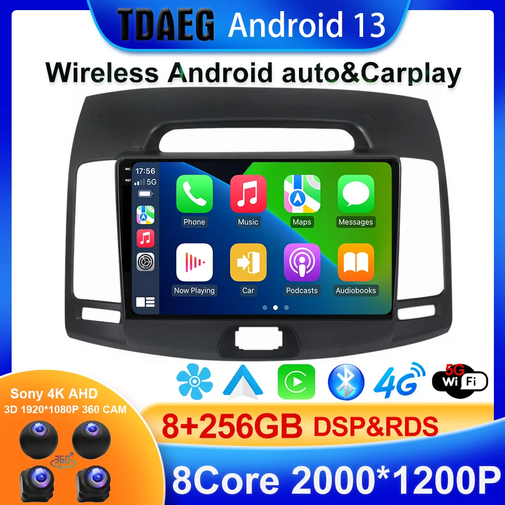 Carplay Auto dla Hyundai Elantra 4 HD 2006-2012 Radio samochodowe Multimedialny odtwarzacz wideo Nawigacja stereo GPS Android 13 Bez 2din dvd