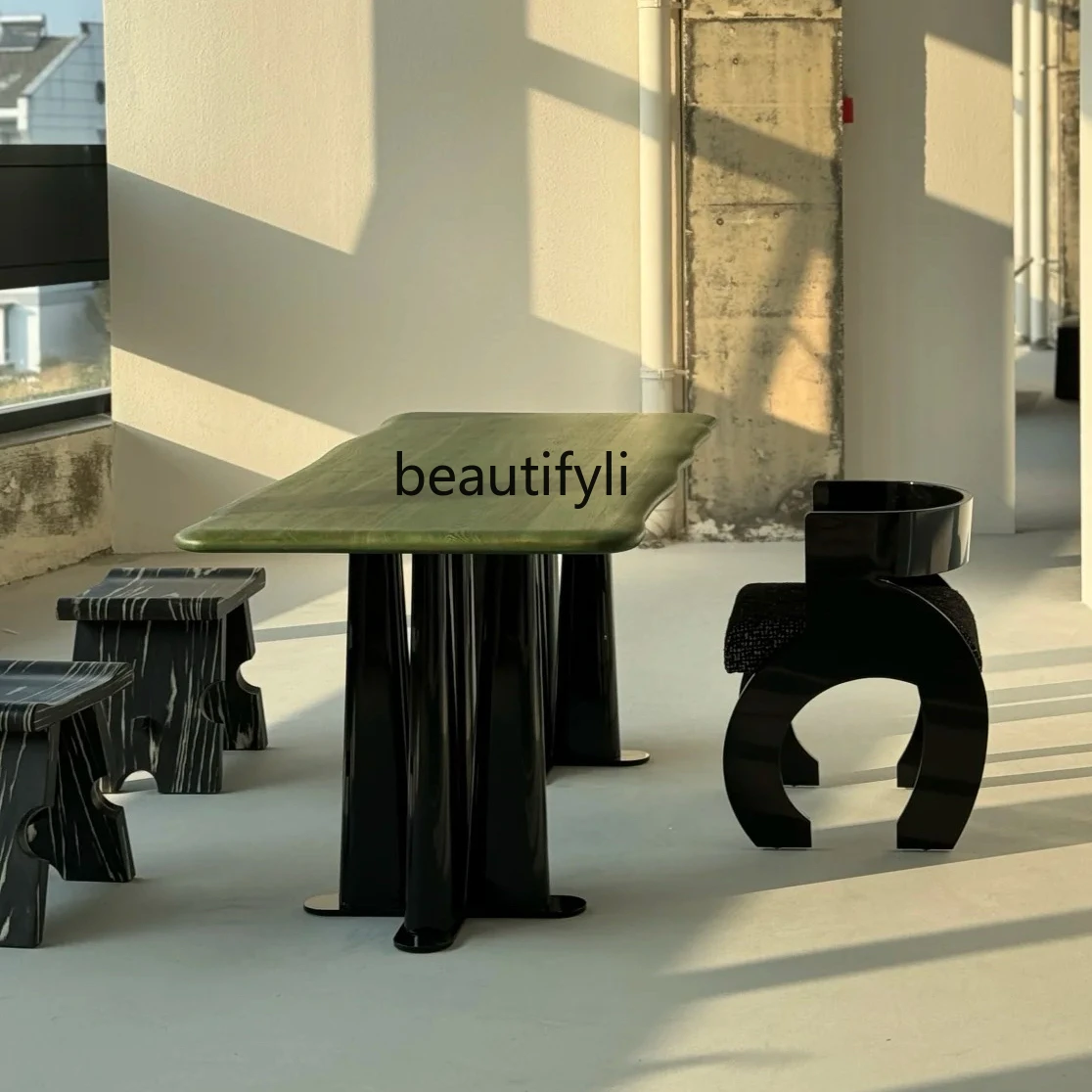 

French retro solid wood dining table Nordic simple creative ash wood negotiation table workbench