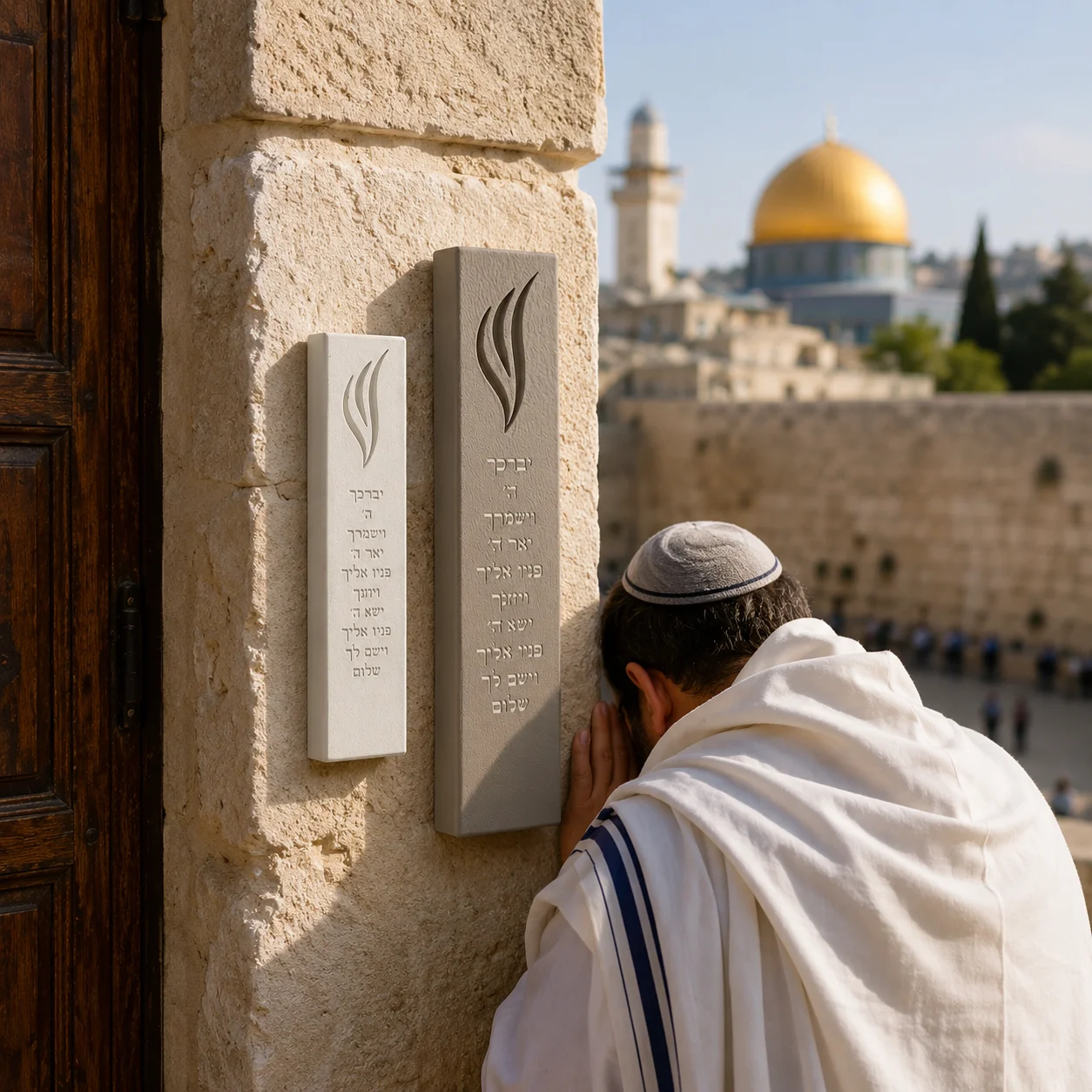 Cement Mezuzah Case Modern Jewish Door Mezuzah with Shin Priestly Blessing Personalized Hebrew Name Israel Judaica Gift