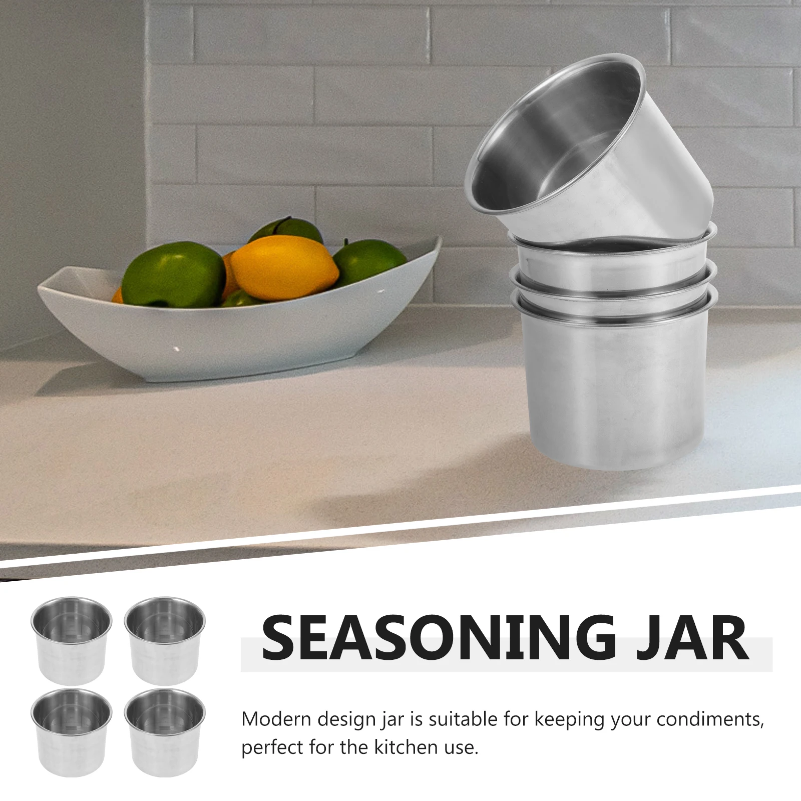 

4pcs Stainless Steel Condiment Container Spice Canister Round Seasoning Jar For Kitchen Countertop Organizer Metal Storage Jar