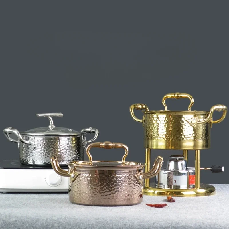 

Simple 304 Stainless Steel Gas Hot Pot Light Luxury Thick Double Ear Soup Pot Alcohol Stove Single Person Special Hot Pot