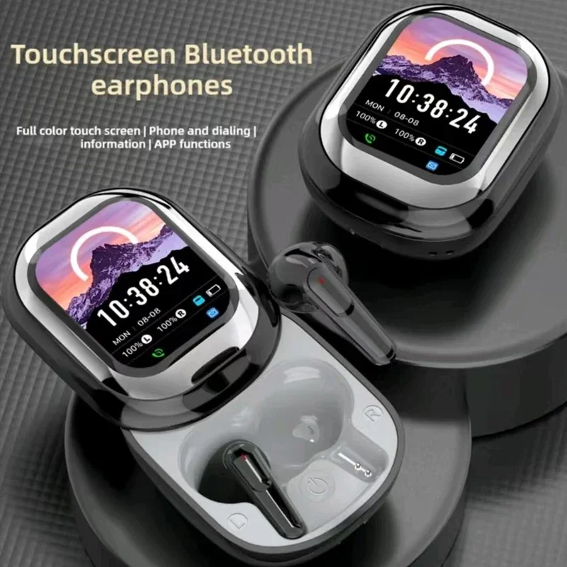 Slide-out True Wireless Bluetooth 5.3 Earphones Full-color Touch LCD Screen Bass Gamer APP Headphones For Android IOS Phone Gift