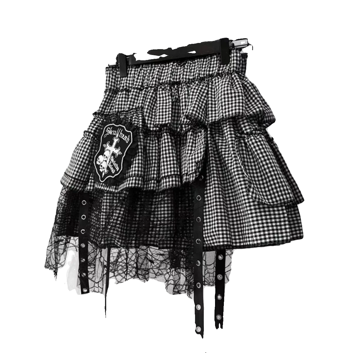 Subcultural Dark Style Y2k Gothic Skirts Millennial Spicy Girl Black And White Checkered Punk Irregular Lace Skirt Short Skirt