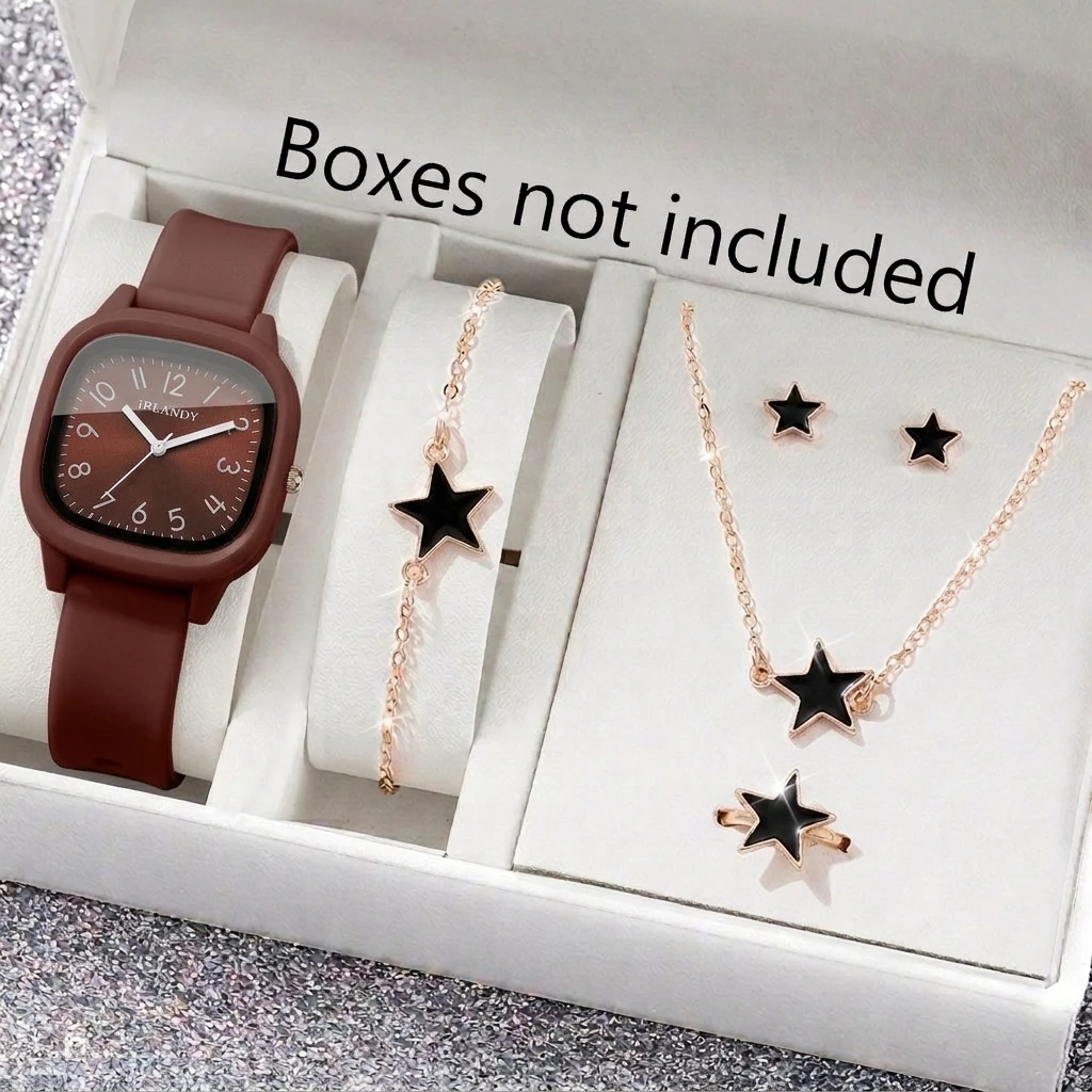 6PCS Fashion Square Women Watches Jewelry Set Casual Silicone Band Ladies Quartz Wristwatches Relogio Feminino(Without Box)